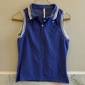 Fabletics Women's Sleeveless Polo in Blue with White Trim